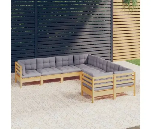 Sodo Komplektas Su Pilkomis Pagalvėmis, 8 Dalių, Pušis