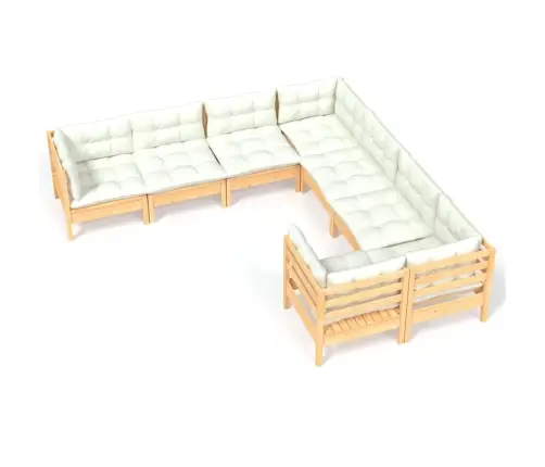 8-Osaline Aiadiivanikomplekt Kreemjate Patjadega, Männipuit