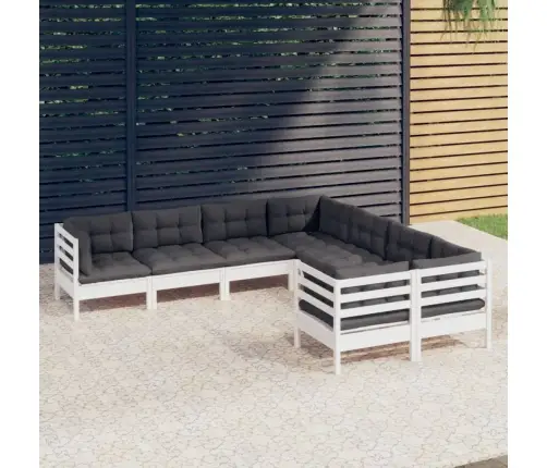 8-Daļīgs Dārza Mēbeļu Komplekts Ar Matračiem, Balta Priede Vidaxl