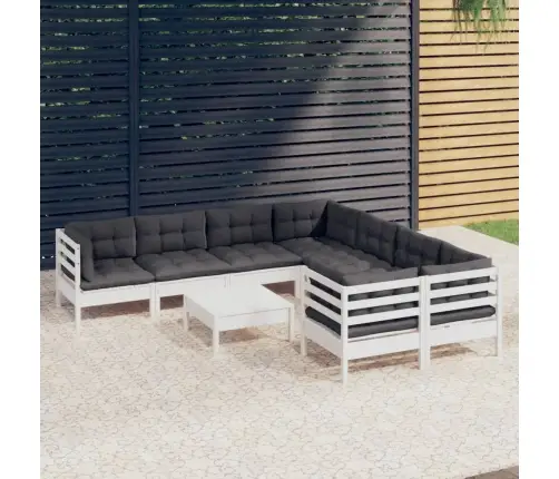 9-Daļīgs Dārza Mēbeļu Komplekts Ar Matračiem, Balta Priede Vidaxl