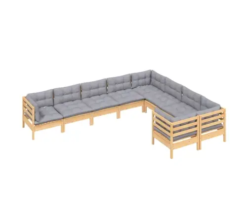 9-Daļīgs Dārza Mēbeļu Komplekts Ar Pelēkiem Matračiem, Priede Vidaxl