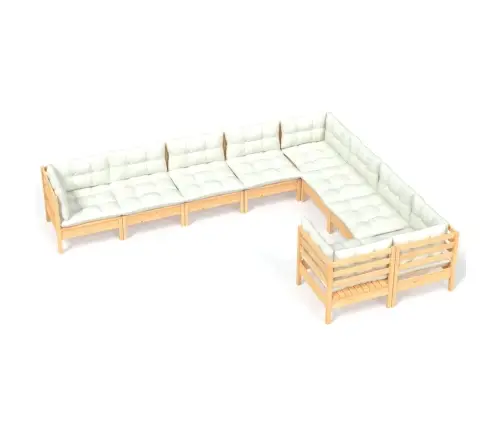 9-Daļīgs Dārza Mēbeļu Komplekts Ar Krēmkrāsas Matračiem, Priede Vidaxl