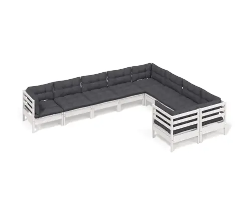 9-Daļīgs Dārza Mēbeļu Komplekts Ar Matračiem, Balta Priede Vidaxl