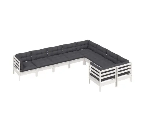 9-Daļīgs Dārza Mēbeļu Komplekts Ar Matračiem, Balta Priede Vidaxl