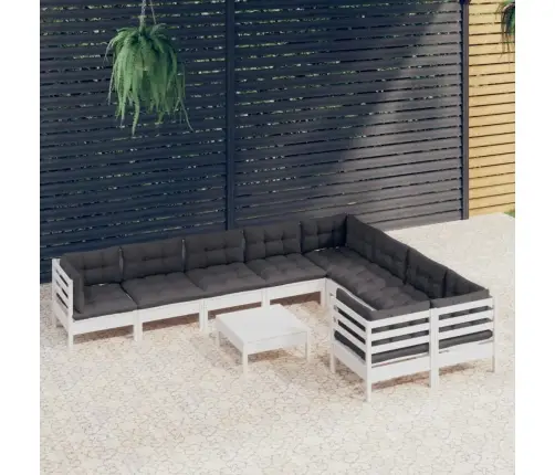 10-Daļīgs Dārza Mēbeļu Komplekts Ar Matračiem, Balta Priede Vidaxl