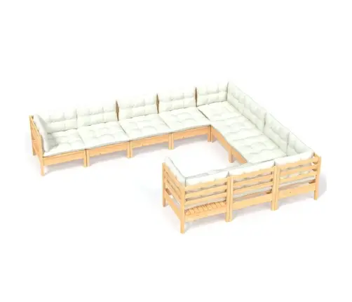 10-Daļīgs Dārza Mēbeļu Komplekts Ar Krēmkrāsas Matračiem, Koks Vidaxl