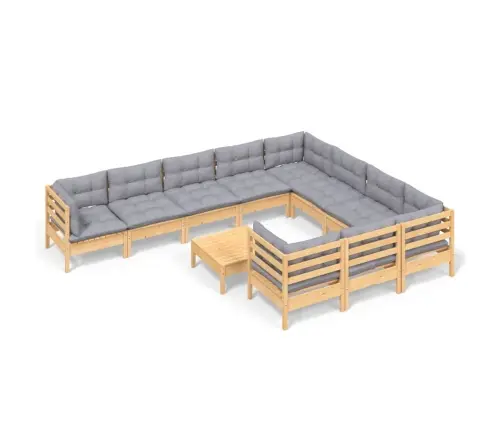 11-Osaline Aiamööbli Komplekt Hallide Patjadega, Männipuit