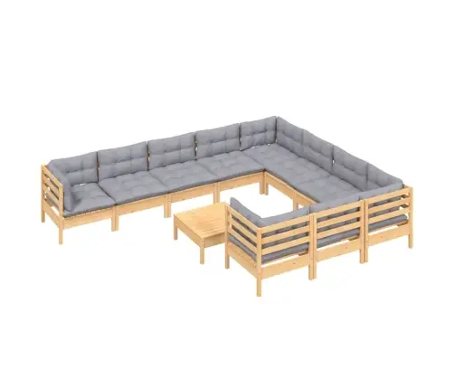 11-Osaline Aiamööbli Komplekt Hallide Patjadega, Männipuit