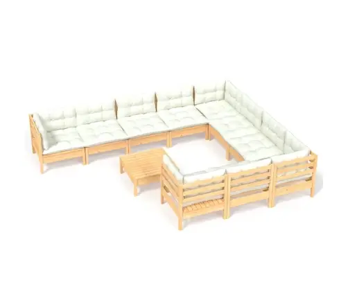 11-Daļīgs Dārza Mēbeļu Komplekts Ar Krēmkrāsas Matračiem, Koks Vidaxl