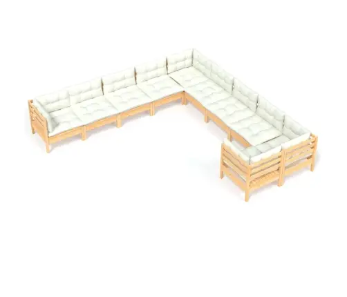 10-Daļīgs Dārza Mēbeļu Komplekts Ar Krēmkrāsas Matračiem, Koks Vidaxl