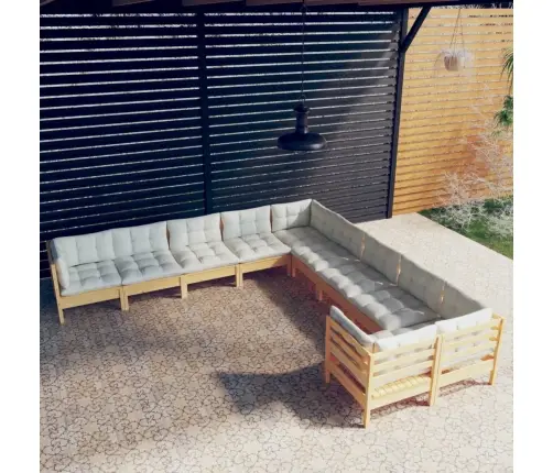 10-Daļīgs Dārza Mēbeļu Komplekts Ar Krēmkrāsas Matračiem, Koks Vidaxl