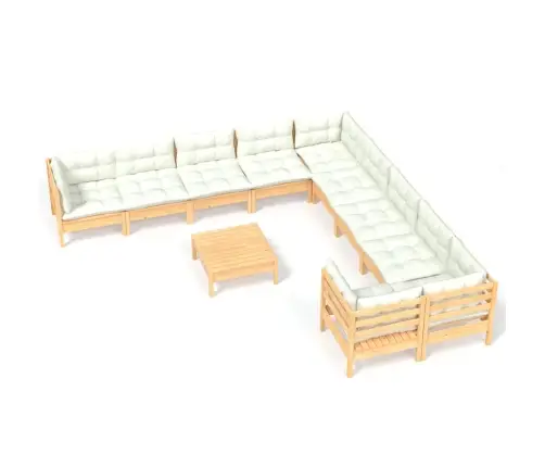 11-Daļīgs Dārza Mēbeļu Komplekts Ar Krēmkrāsas Matračiem, Koks Vidaxl