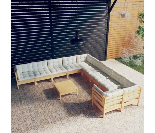 11-Daļīgs Dārza Mēbeļu Komplekts Ar Krēmkrāsas Matračiem, Koks Vidaxl