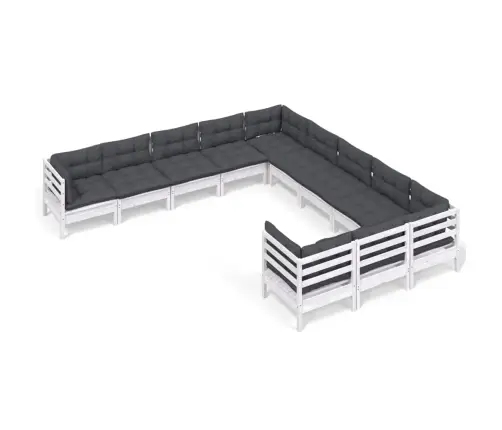 Sodo Komplektas Su Pagalvėmis, 11 Dalių, Baltas, Pušies Mediena