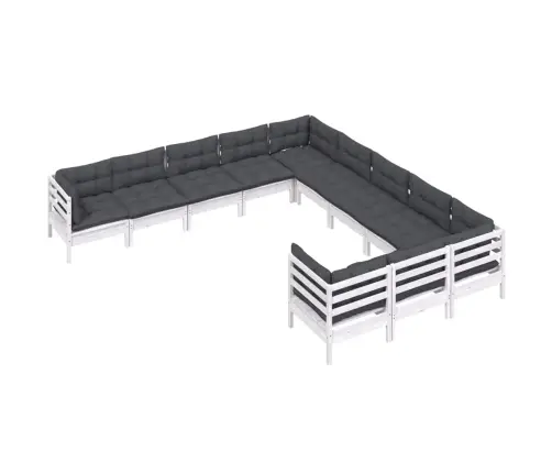 Sodo Komplektas Su Pagalvėmis, 11 Dalių, Baltas, Pušies Mediena