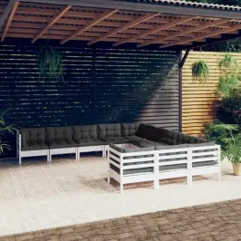 Sodo Komplektas Su Pagalvėmis, 11 Dalių, Baltas, Pušies Mediena