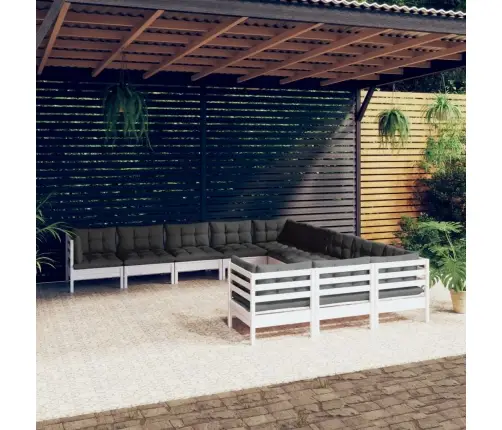 Sodo Komplektas Su Pagalvėmis, 11 Dalių, Baltas, Pušies Mediena