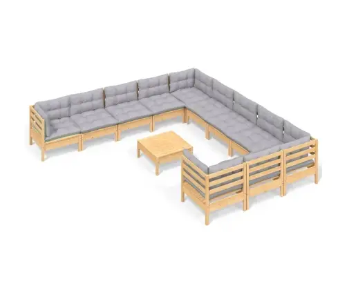 Sodo Komplektas Su Pilkomis Pagalvėmis, 12 Dalių, Pušis