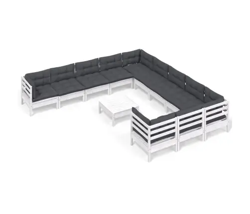 12-Daļīgs Dārza Mēbeļu Komplekts Ar Matračiem, Balta Priede Vidaxl