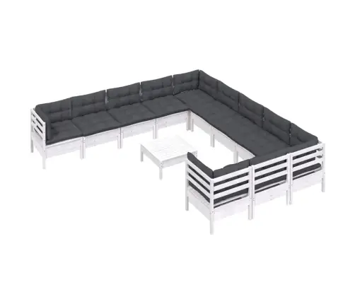 12-Daļīgs Dārza Mēbeļu Komplekts Ar Matračiem, Balta Priede Vidaxl