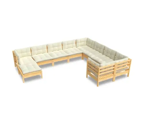 10-Daļīgs Dārza Mēbeļu Komplekts Ar Krēmkrāsas Matračiem, Koks Vidaxl