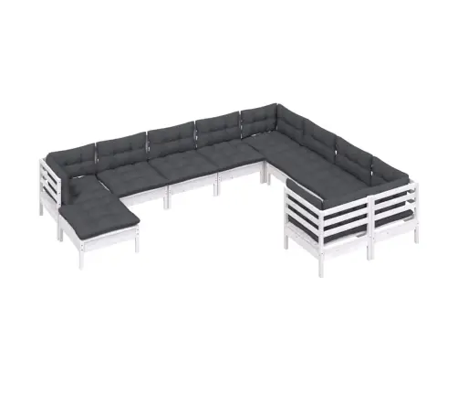 10-Daļīgs Dārza Mēbeļu Komplekts Ar Matračiem, Balta Priede Vidaxl