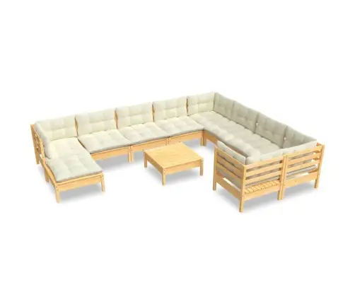 11-Daļīgs Dārza Mēbeļu Komplekts Ar Krēmkrāsas Matračiem, Koks Vidaxl