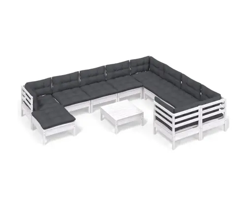 Sodo Komplektas Su Pagalvėmis, 11 Dalių, Baltas, Pušies Masyvas