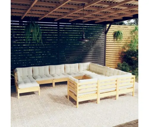 11-Daļīgs Dārza Mēbeļu Komplekts Ar Krēmkrāsas Matračiem, Koks Vidaxl