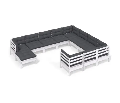 Sodo Komplektas Su Pagalvėmis, 11 Dalių, Baltas, Pušies Mediena