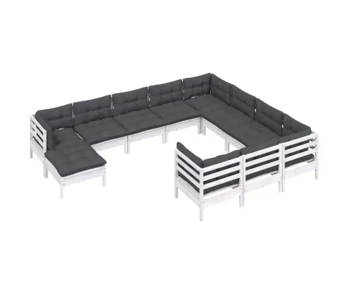 Sodo Komplektas Su Pagalvėmis, 11 Dalių, Baltas, Pušies Mediena