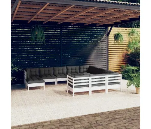 Sodo Komplektas Su Pagalvėmis, 11 Dalių, Baltas, Pušies Mediena