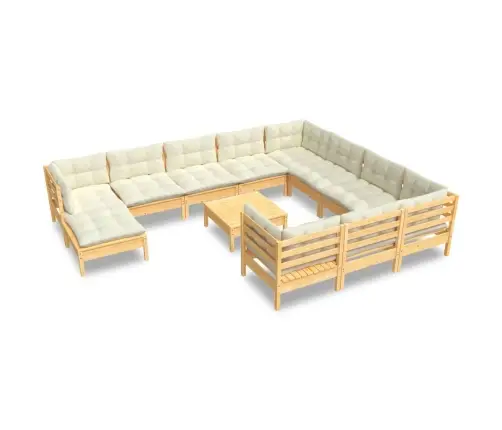 12-Daļīgs Dārza Mēbeļu Komplekts Ar Krēmkrāsas Matračiem, Koks Vidaxl