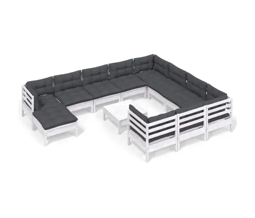 12-Daļīgs Dārza Mēbeļu Komplekts Ar Matračiem, Balta Priede Vidaxl