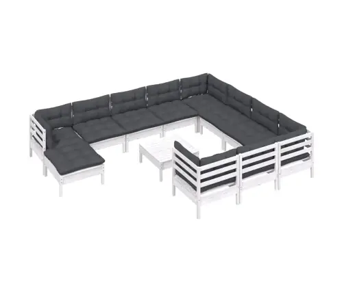 12-Daļīgs Dārza Mēbeļu Komplekts Ar Matračiem, Balta Priede Vidaxl