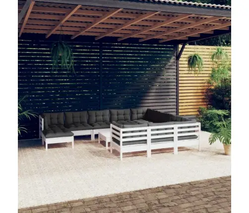 12-Daļīgs Dārza Mēbeļu Komplekts Ar Matračiem, Balta Priede Vidaxl