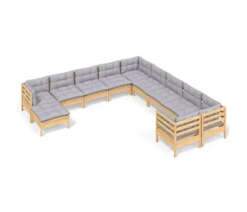 Sodo Komplektas Su Pilkomis Pagalvėmis, 11 Dalių, Pušis