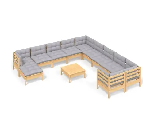 Sodo Komplektas Su Pilkomis Pagalvėmis, 12 Dalių, Pušis