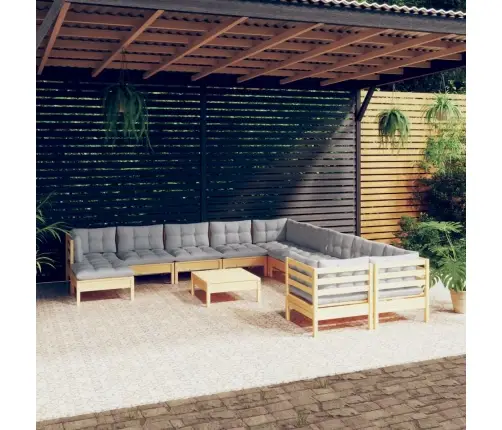 Sodo Komplektas Su Pilkomis Pagalvėmis, 12 Dalių, Pušis