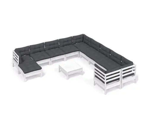 12-Daļīgs Dārza Mēbeļu Komplekts Ar Matračiem, Balta Priede Vidaxl