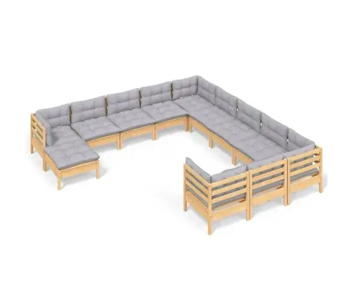 Sodo Komplektas Su Pilkomis Pagalvėmis, 12 Dalių, Pušis