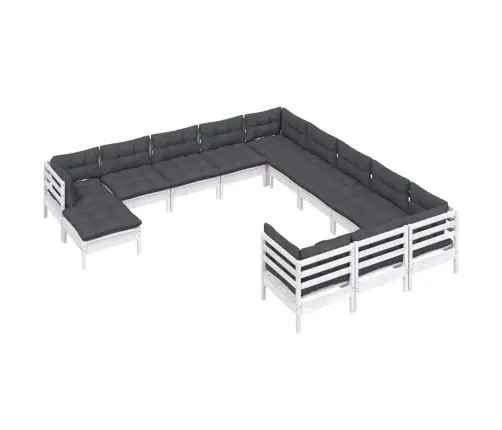 12-Daļīgs Dārza Mēbeļu Komplekts Ar Matračiem, Balta Priede Vidaxl