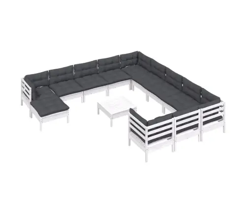 Sodo Komplektas Su Pagalvėmis, 13 Dalių, Baltas, Pušies Mediena