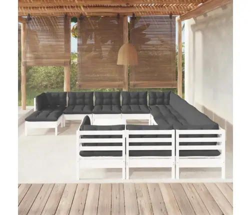 Sodo Komplektas Su Pagalvėmis, 13 Dalių, Baltas, Pušies Mediena