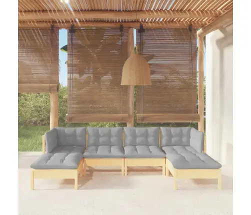 6-Osaline Aiamööbli Komplekt Hallide Patjadega, Männipuit