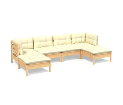 6-Daļīgs Dārza Mēbeļu Komplekts Ar Krēmkrāsas Matračiem, Priede Vidaxl