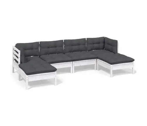 6-Daļīgs Dārza Mēbeļu Komplekts Ar Matračiem, Balta Priede Vidaxl