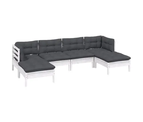 6-Daļīgs Dārza Mēbeļu Komplekts Ar Matračiem, Balta Priede Vidaxl