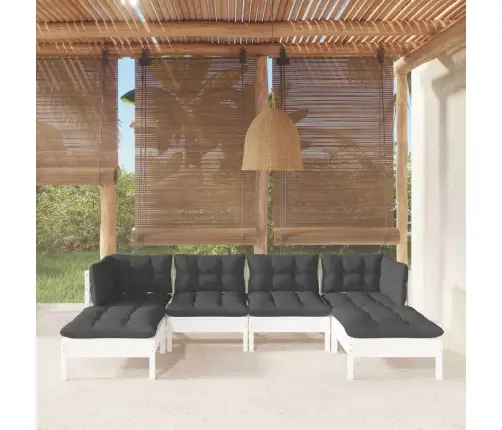 6-Daļīgs Dārza Mēbeļu Komplekts Ar Matračiem, Balta Priede Vidaxl