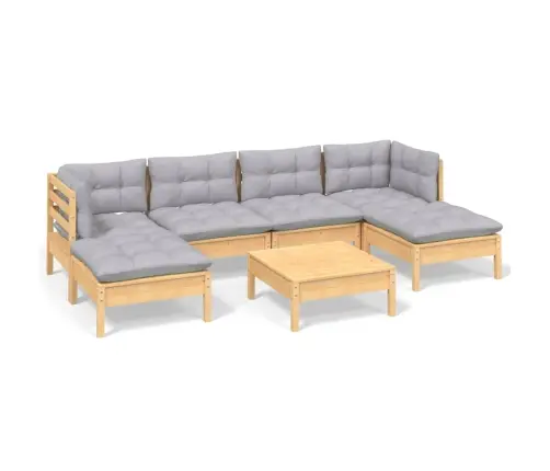 7-Daļīgs Dārza Mēbeļu Komplekts Ar Pelēkiem Matračiem, Priede Vidaxl